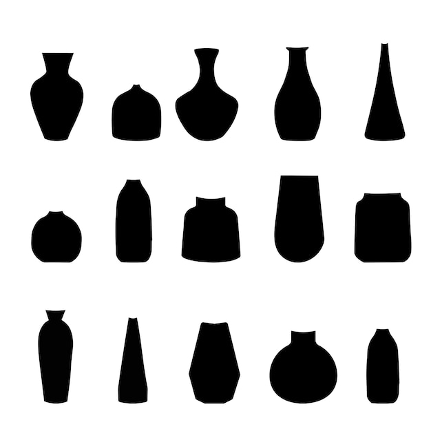 Set of vector illustrations black silhouettes of vases