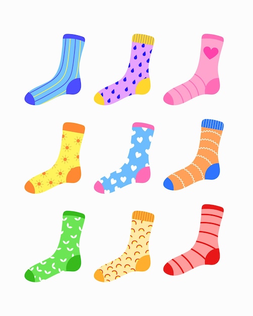 Set of vector illustrations of colorful cute socks