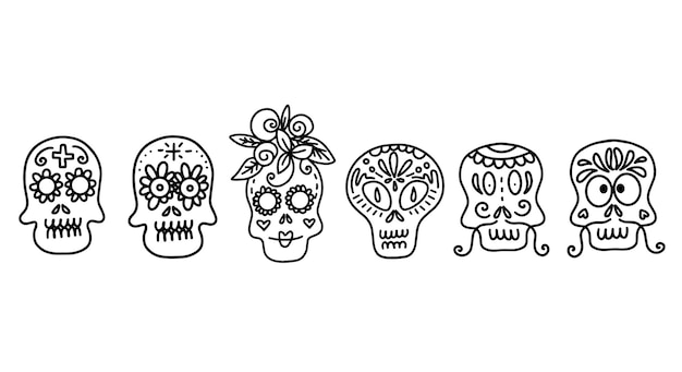 Set of vector illustrations of decorated skulls