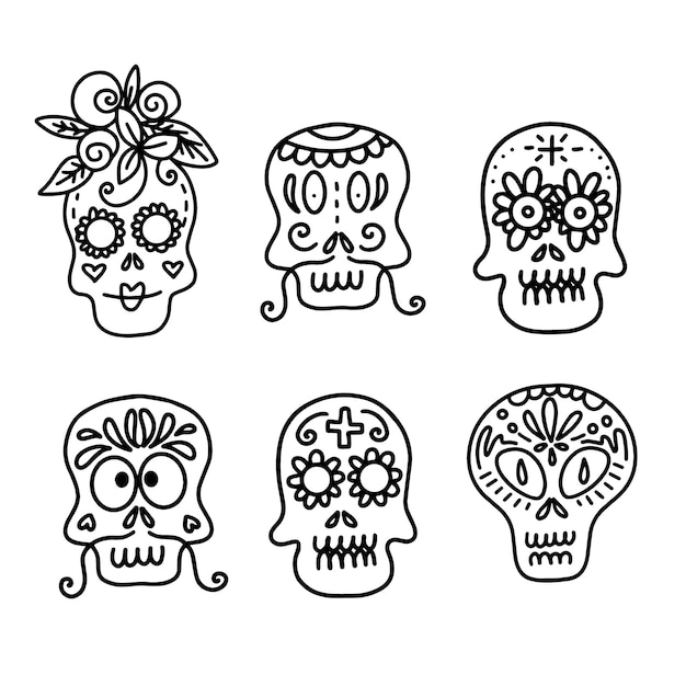 Set of vector illustrations of decorated skulls