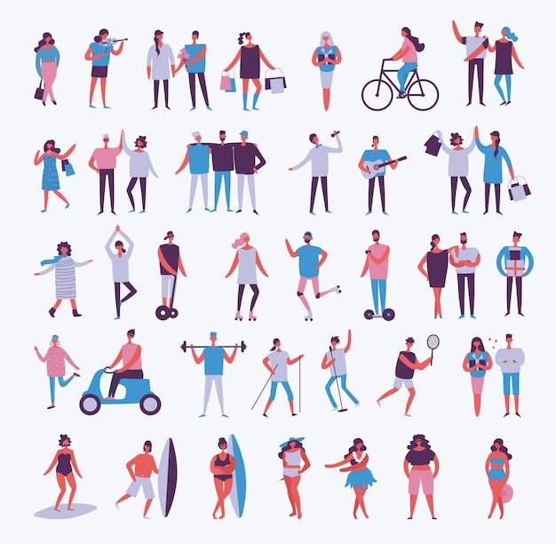 Set of vector illustrations of different activities people