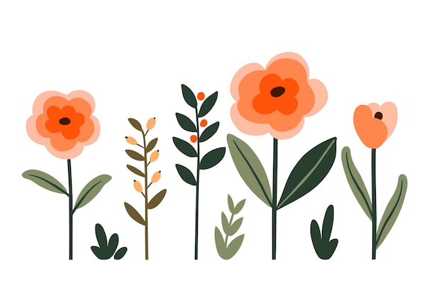 Set of vector illustrations of flowers in flat style on white background for design and invitations