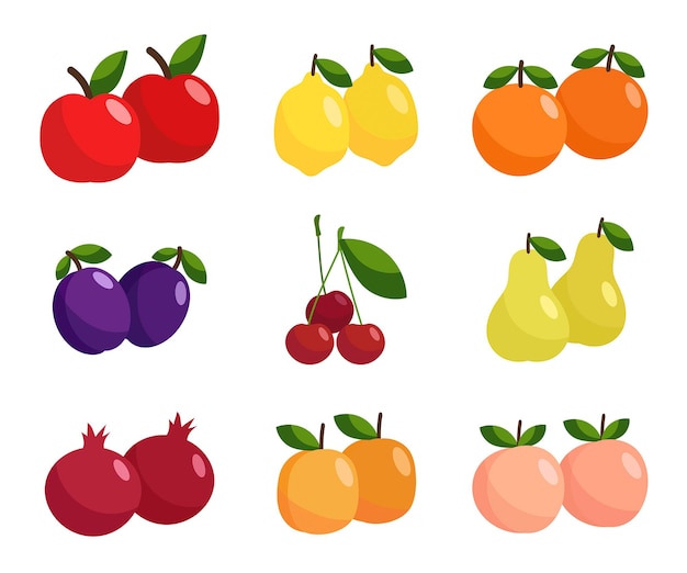 Set of vector illustrations of fruits in a flat style on a white background