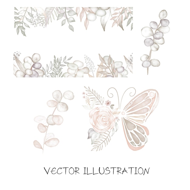 Vector a set of vector illustrations leaf and flower clip art