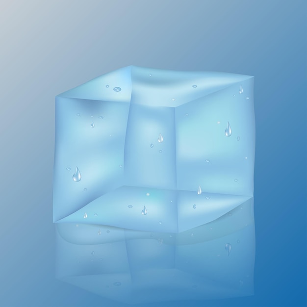 Vector set of vector illustrations of melting realistic style ice cubes