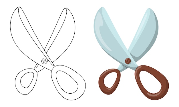 Set of vector illustrations Scissors isolated on white background in line art and casual style