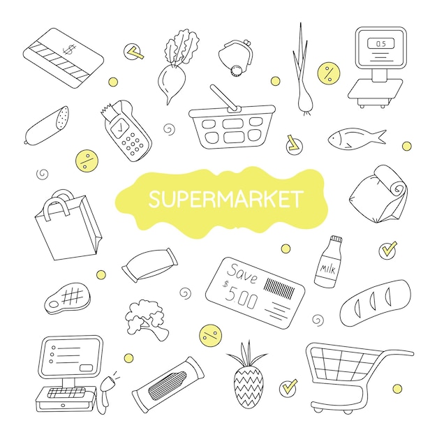 Set of vector illustrations of supermarket layout