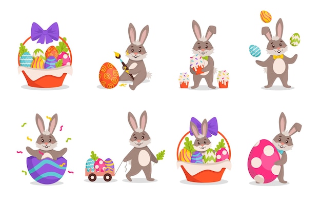 Set of vector illustrations with an Easter Bunny Happy Easter