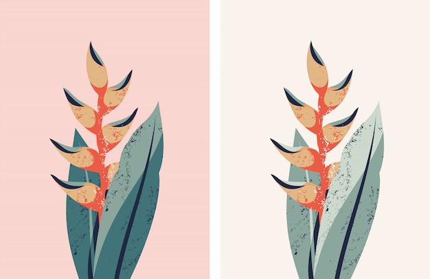 Vector set of vector illustrations with tropical flower