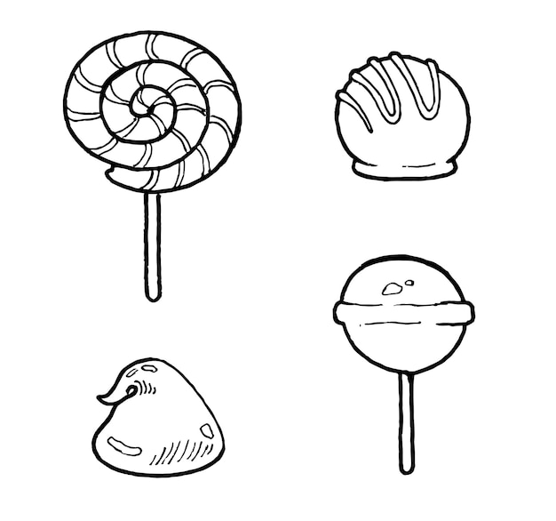 set vector image of candy, lollipops and chocolate truffles