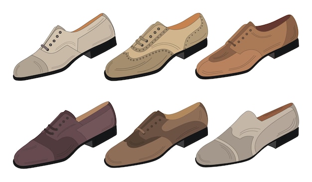 Vector set vector image of a silhouette of a pair of mens shoes low shoes