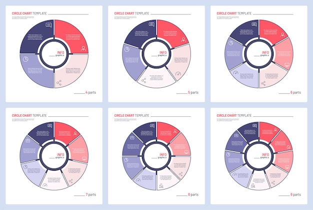 Vector set of vector infographic circle chart templates 4 5 6 7 8 9 parts