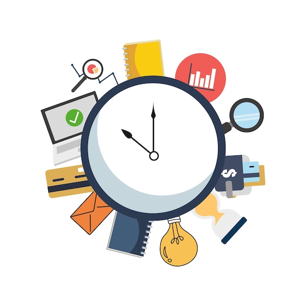 Set of vector isolated illustration of task management Clock