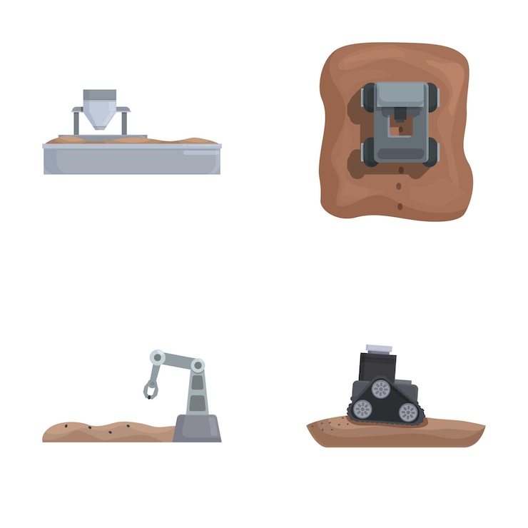 Vector set of vector isolated industrial machinery icons