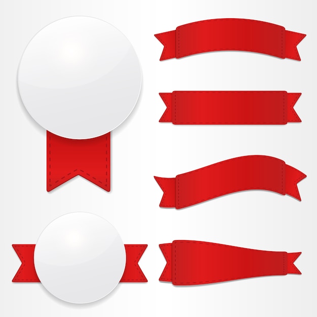 Vector set of vector labels and red ribbons.