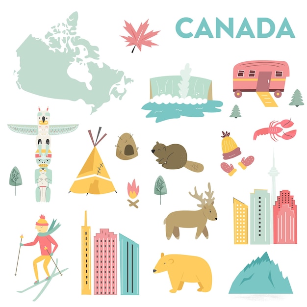 Set of vector landmarks icons symbols cities of Canada