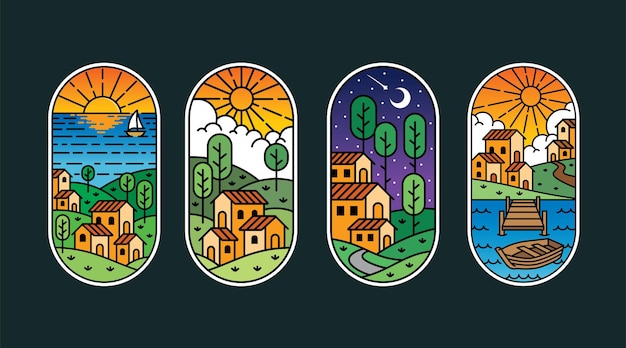 set of vector line art residence