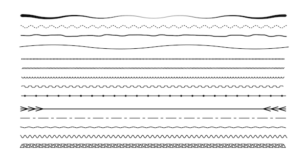 Vector set of vector line border lines waves zigzag borders geometric vintage line collection doodle design vector illustration