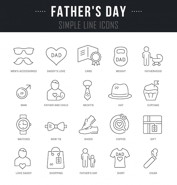 Vector set vector line icons of father's day