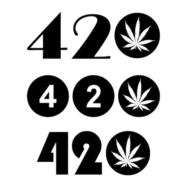 Vector set vector logo 420 cannabis culture for rastafarian weed smokers  with leaves in the middle of zero
