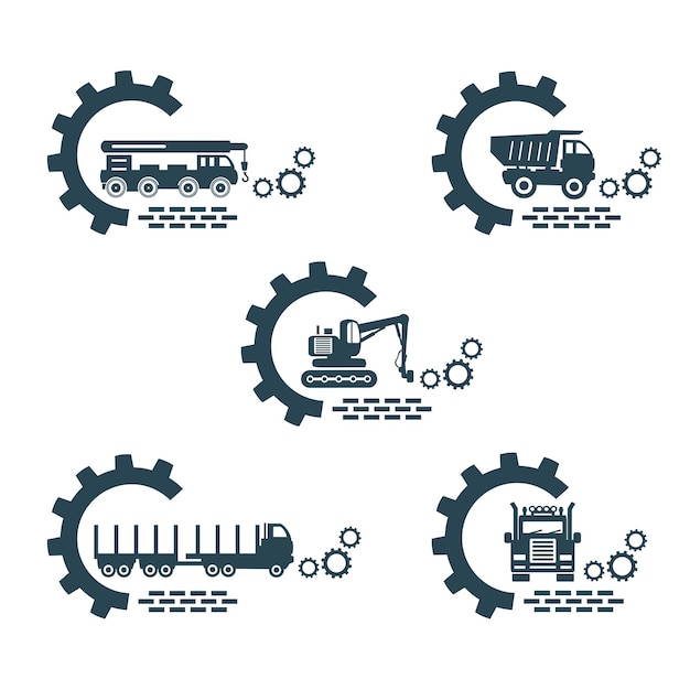 A set of vector logos of construction transport