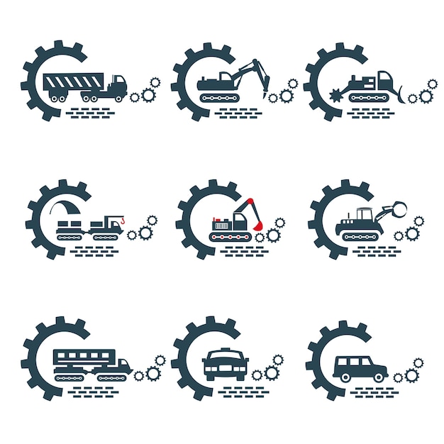 Vector a set of vector logos of construction vehicles and car