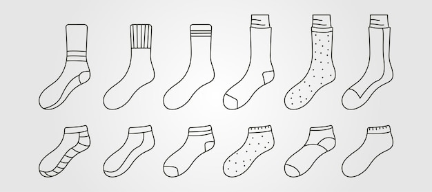 Set of vector long and short socks line art symbol illustration design, socks bundled vector design