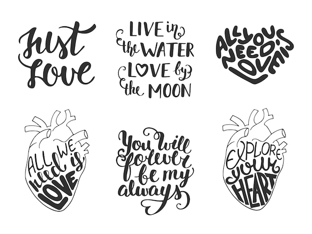 Set of vector love romantic lettering 