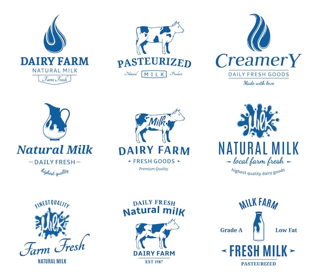 Set of vector milk logo and design elements