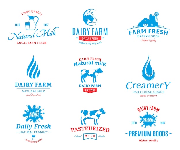 Vector set of vector milk logo and design elements