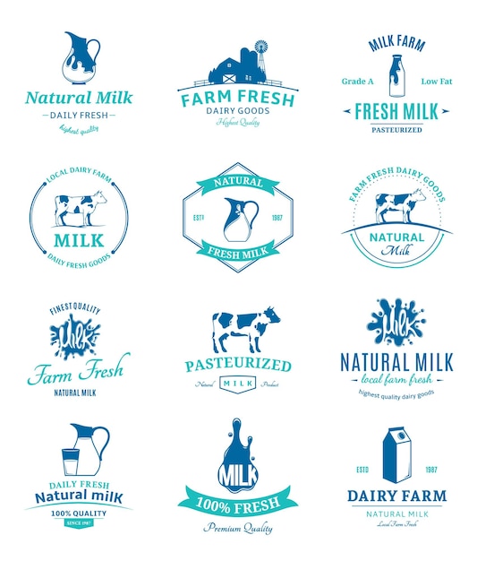 Vector set of vector milk logo and design elements