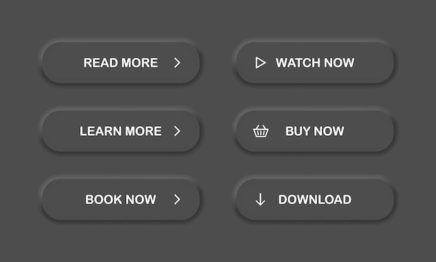 set of vector modern neumorphism material style buttons read learn more watch and buy now button for web and mobile apps vector eps 10