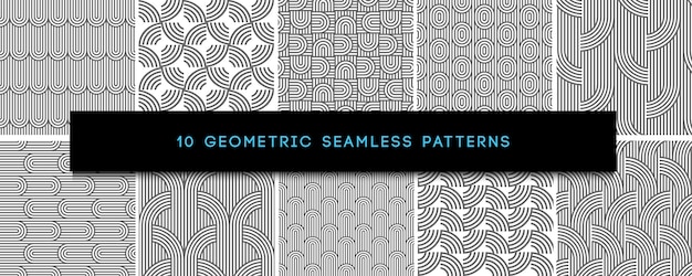 Set of vector monochrome geometric seamless patterns