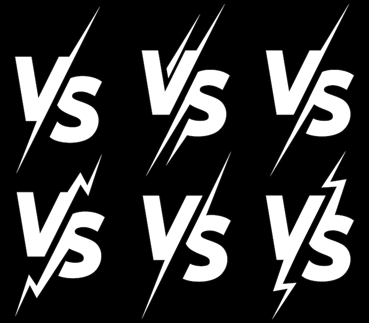 Vector set of vector monochrome templates for vs logo on a black background