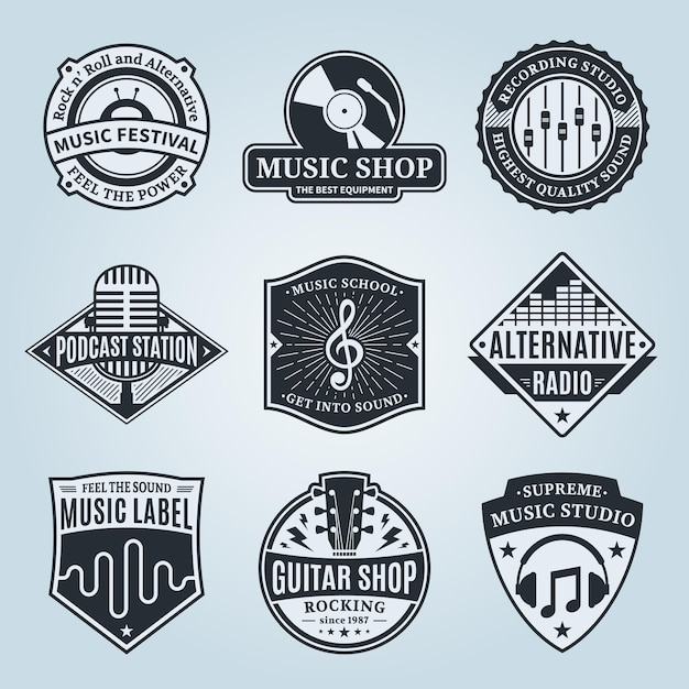 set of vector music logo icons and design elements