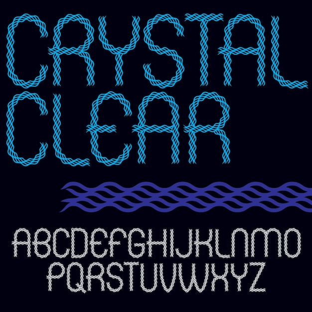 エレガントな流れるようなライン、クリスタル クリアなスタイルを使用して作成された分離されたベクトル狭い大文字アルファベット文字のセット.