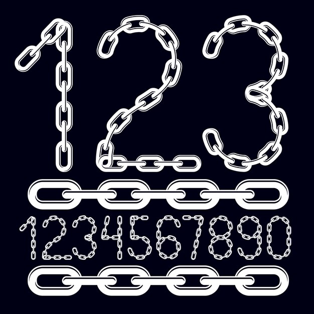 Set of vector numbers isolated. Trendy numerals can be used in poster design. Created using chrome chain, linkage.