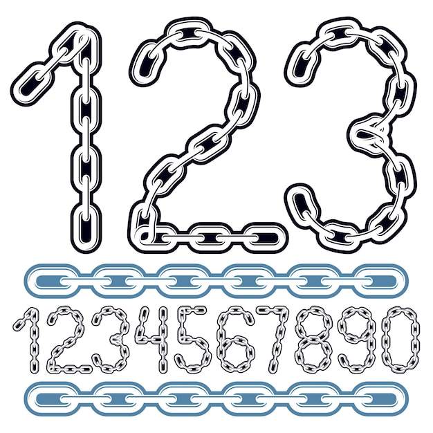 Vector set of vector numbers isolated. trendy numerals can be used in poster design. created using connected chain link.