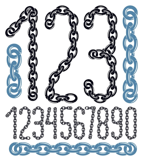 Vector set of vector numerals from 0 to 9. elegant numbers for use as poster design elements. created using connected chain link.