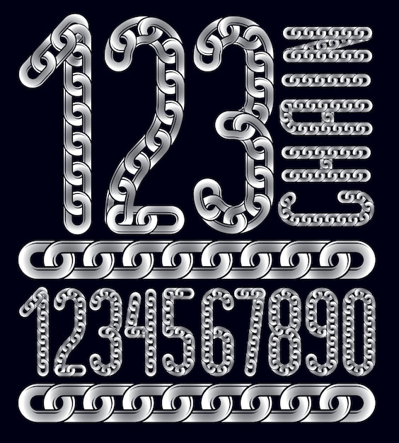 Set of vector numerals from 0 to 9. elegant numbers for use as poster design elements. made with steel chain link, joined link.