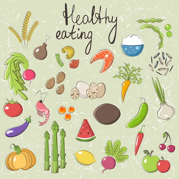 A set of vector objects on the topic of healthy eating