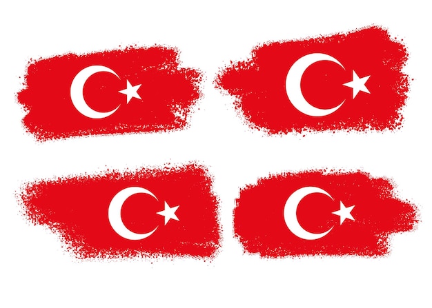 Set of vector paint brush effect Turkey flag