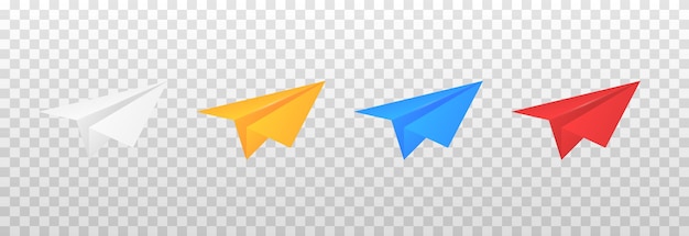 Set of vector paper airplanes png Multicolored paper planes on an isolated transparent background