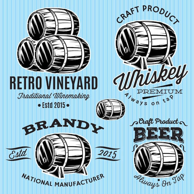 Set of vector patterns for monochromatic emblems with barrels