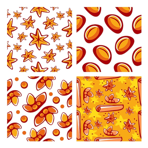 A set of vector patterns on the theme of spices in cartoon style