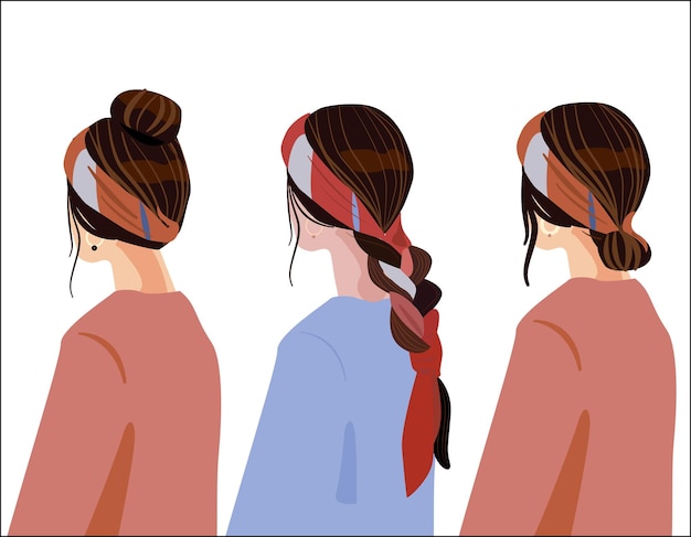 A set of vector pictures of a girl's hairstyles Hairstyle with a bandana