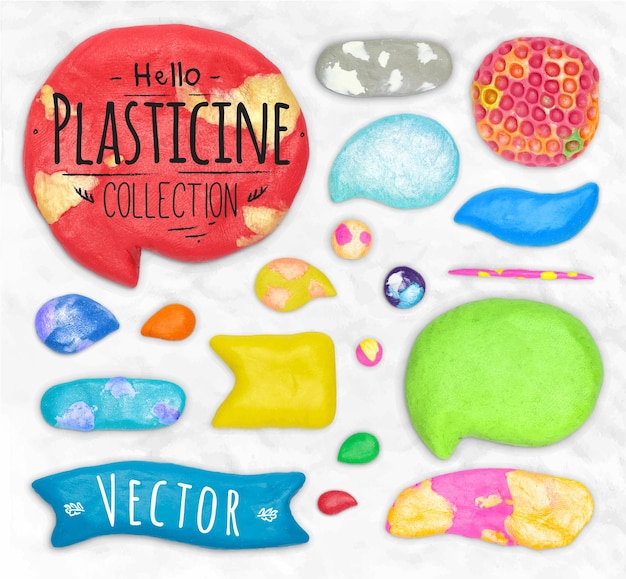 Set of vector plasticine design elements cobbled together on a white plasticine background