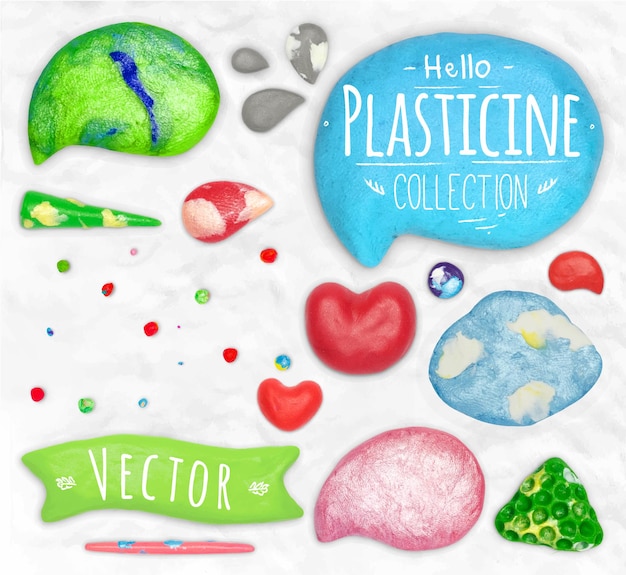 Set of vector plasticine objects cobbled together on a white plasticine background