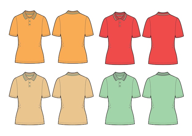 Vector set of vector polo shirt orange red beige and mint polos