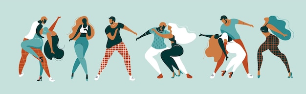 Vettore una serie di poster vettoriali sul tema dei balli latini l'illustrazione è adatta per un poster un volantino dell'evento applicabile anche per altri balli salsa kizomba merengue e altri